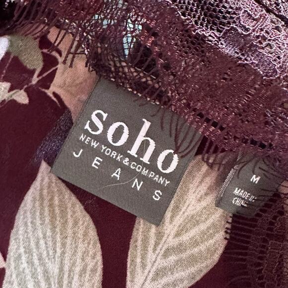 Womens Top Medium Sheer Floral Lace Burgundy Spring Summer Boho Whimsical - Picture 6 of 7